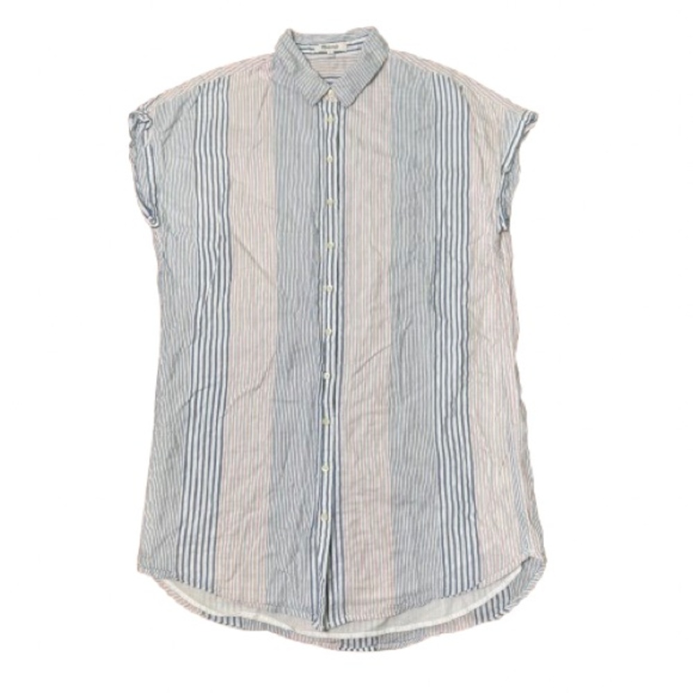 Madewell Button Down Cotton Striped Tunic Top Women's‎ Size Large Red Blue White